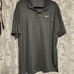 Nike Men's Gray and Black Striped Polo Shirt